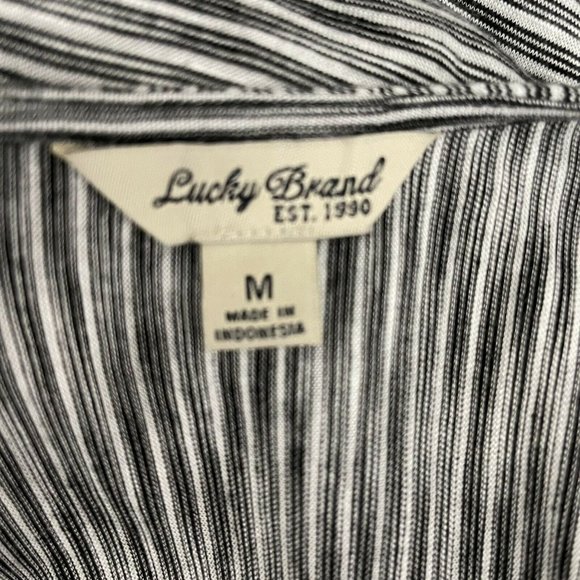 Lucky Brand Knit Dress Women's Size Medium Gray Striped Pockets Short Sleeve - Picture 6 of 7